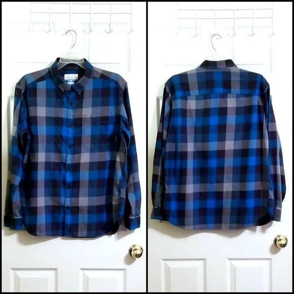 Columbia Blue/Grey Big Check Button Down Sz Large - Picture 3 of 5